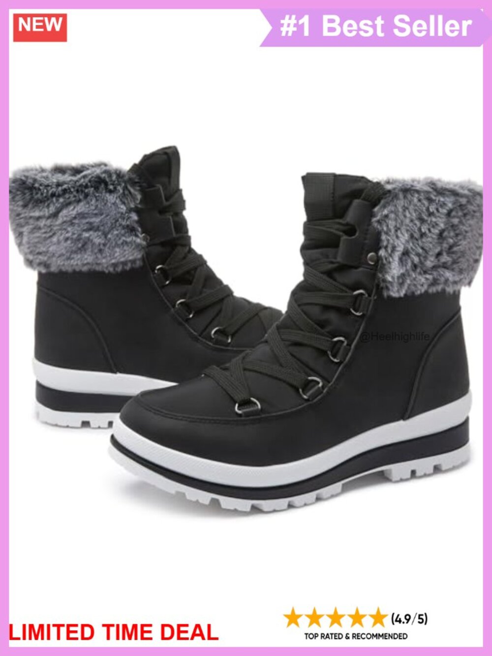 Faux Leather Waterproof Mid-Calf Snow Boots Fur Lined Platform